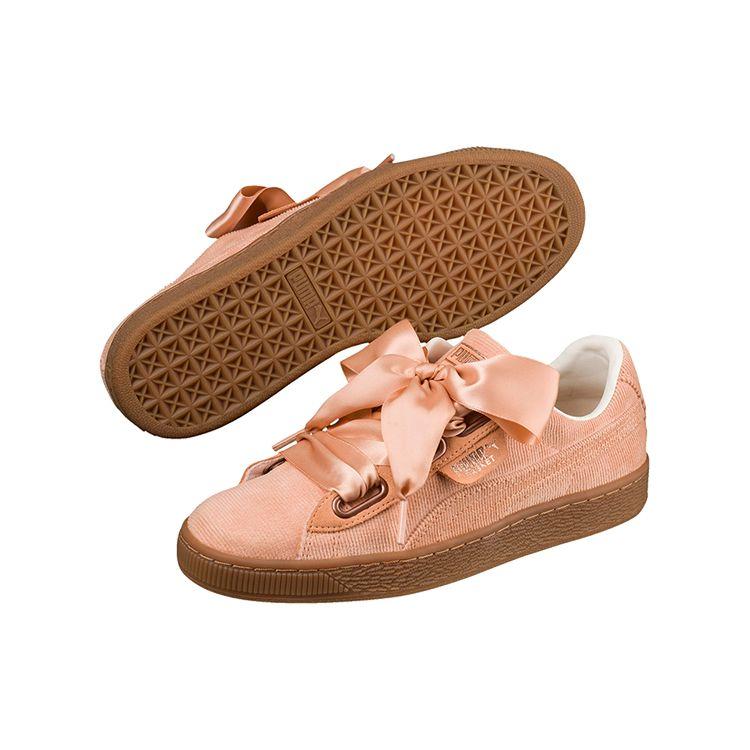 PUMA Women's Pink Brown Basket Heart Corduroy Low Top Sneakers 366729-01