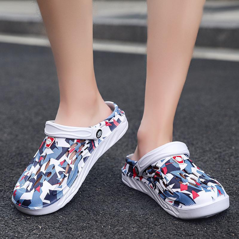 Мужские пляжные кроксы Crocs с граффити для улицы: Большие, нескользящие, дышащие летние сандалии