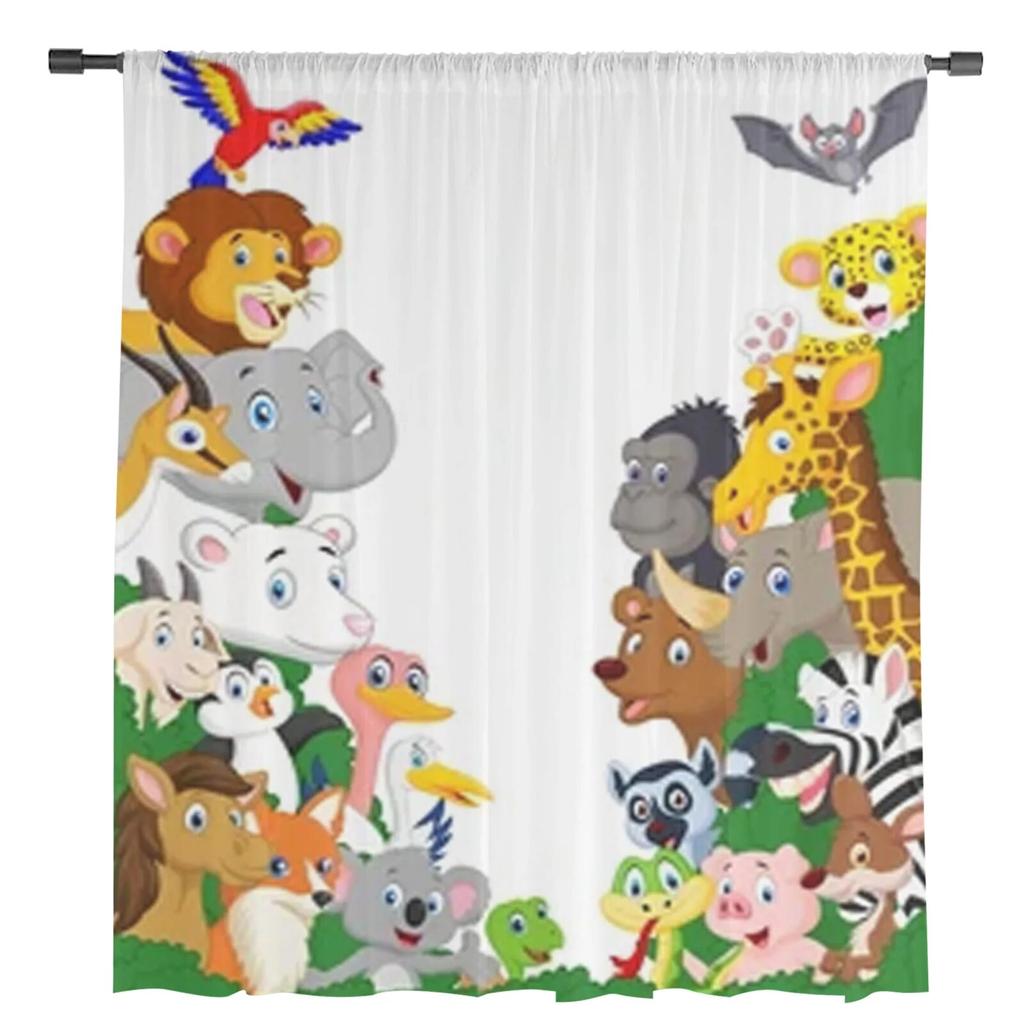 Wild Animal Cartoon Sheer Curtains Bedroom Voile Curtain Living Room Window Sheer Curtains Kitchen Tulle Drapes