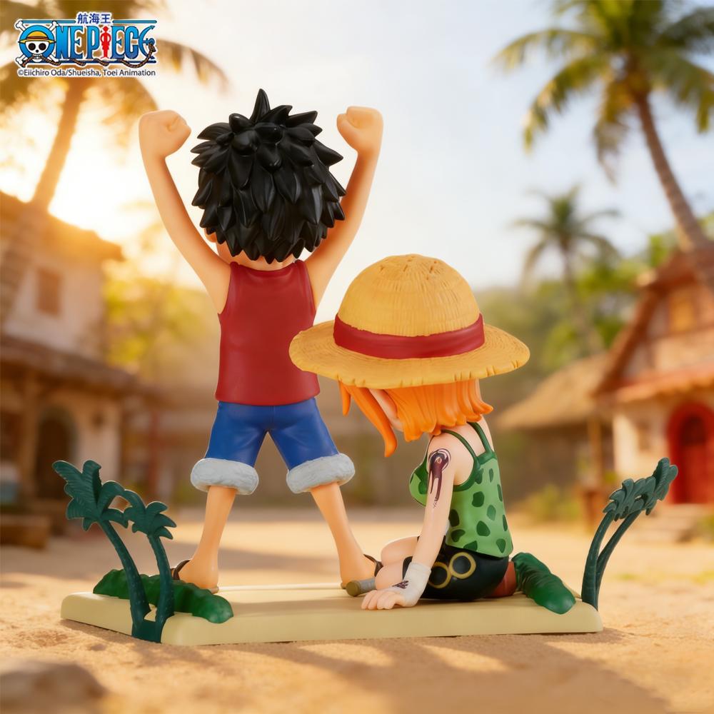 1 шт. Официальная фигурка One Piece Луффи и Нами, Классическая культовая сцена, Декоративная коллекционная фигурка, Идеальный подарок на праздники.