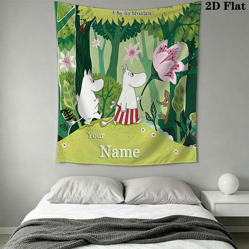 Custom Moomin Wall Hanging Printed Fabric Blanket Decorative Tapestries for Bedroom Living Room Home Decor