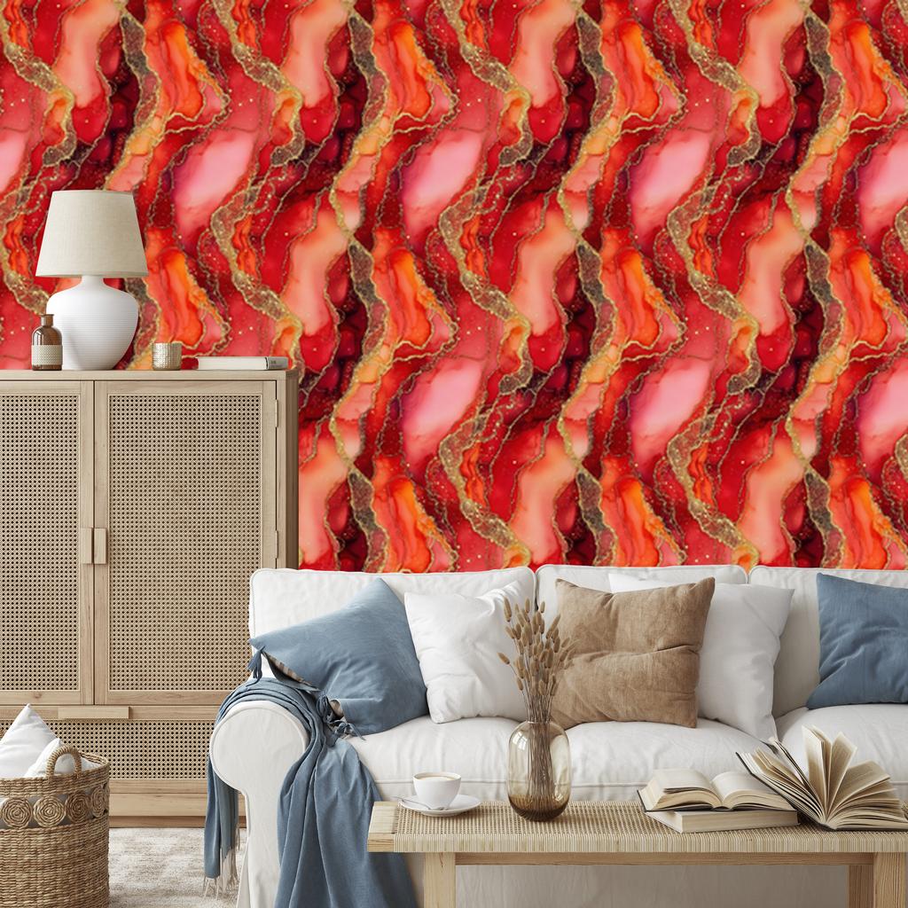 Ink Red, Orange and Coral Wallpaper for Living Room and Bedroom 50x1000