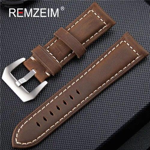 Handmade 4 Color Watch Accessories Vintage Genuine Crazy Horse Leather 20mm 22mm 24mm 26mm Watchband Watch Strap & Watch Band