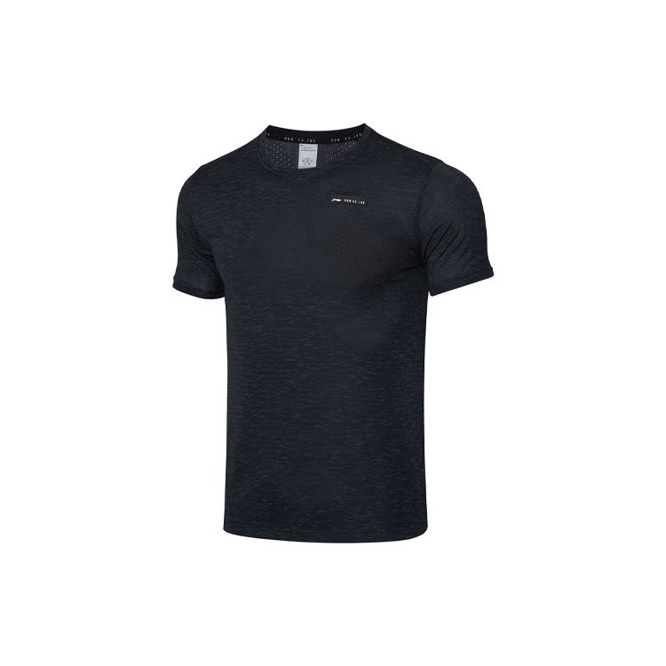Футболка Li Ning Running Series, однотонная, спортивная, тренировочная, быстросохнущая, с круглым вырезом и коротким рукавом, мужская, черная, серо-громовая, ATSR049-1