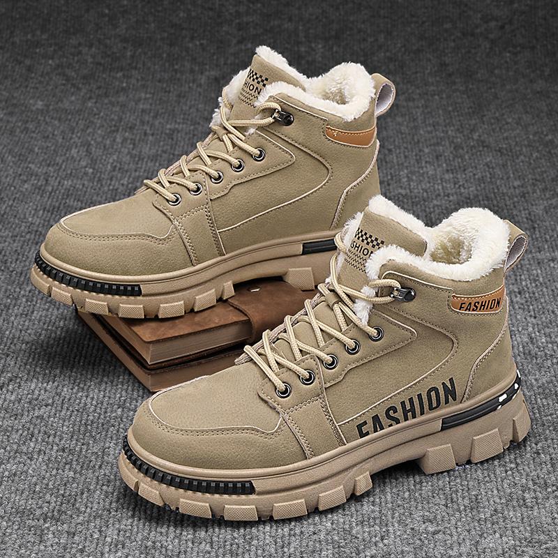 Модные короткие ботинки для зимы, мужская обувь 2024 года, новые плюшевые теплые хлопковые туфли, мужские повседневные кроссовки, нескользящие мотоциклетные ботинки