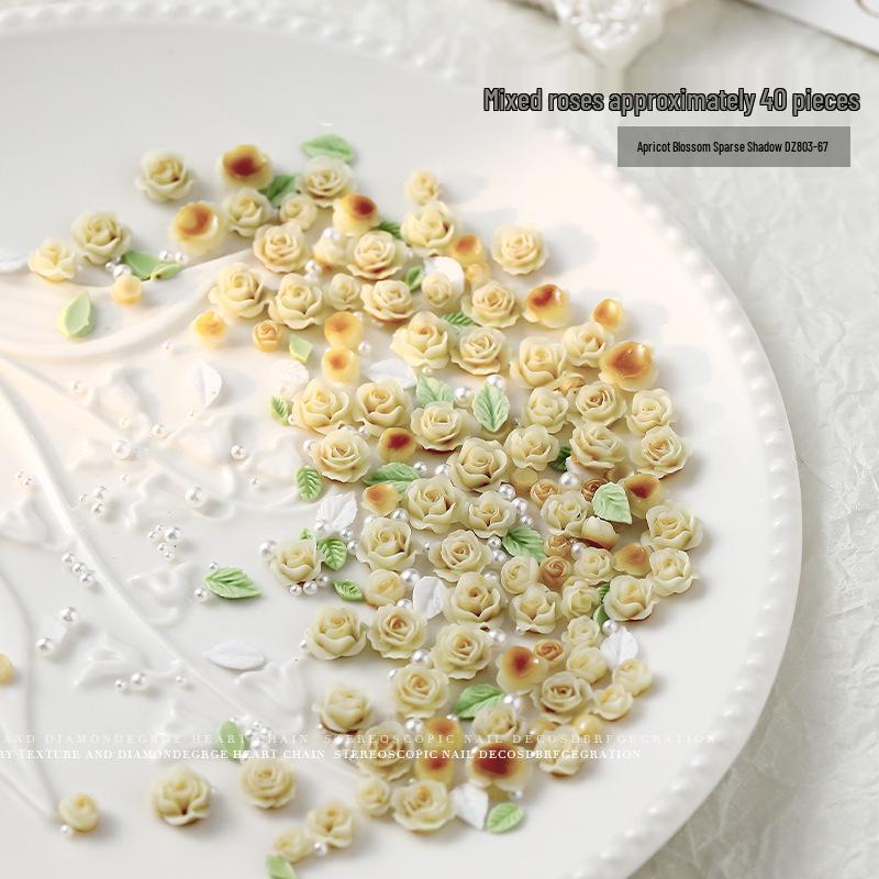 Розовый 3D дизайн ногтей с розами, цветами из смолы и миксом жемчуга