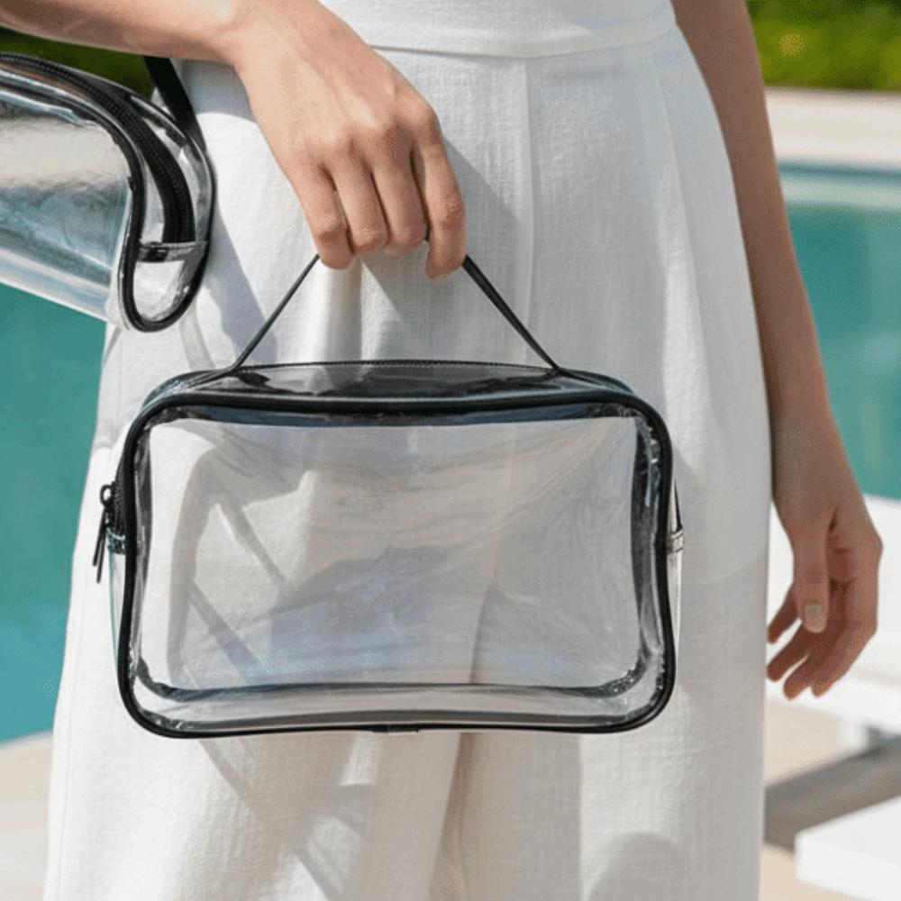Clutch Pouch Transparent Makeup Bag PU Leather Swimming Small Bag Clear PVC Handbag Travel
