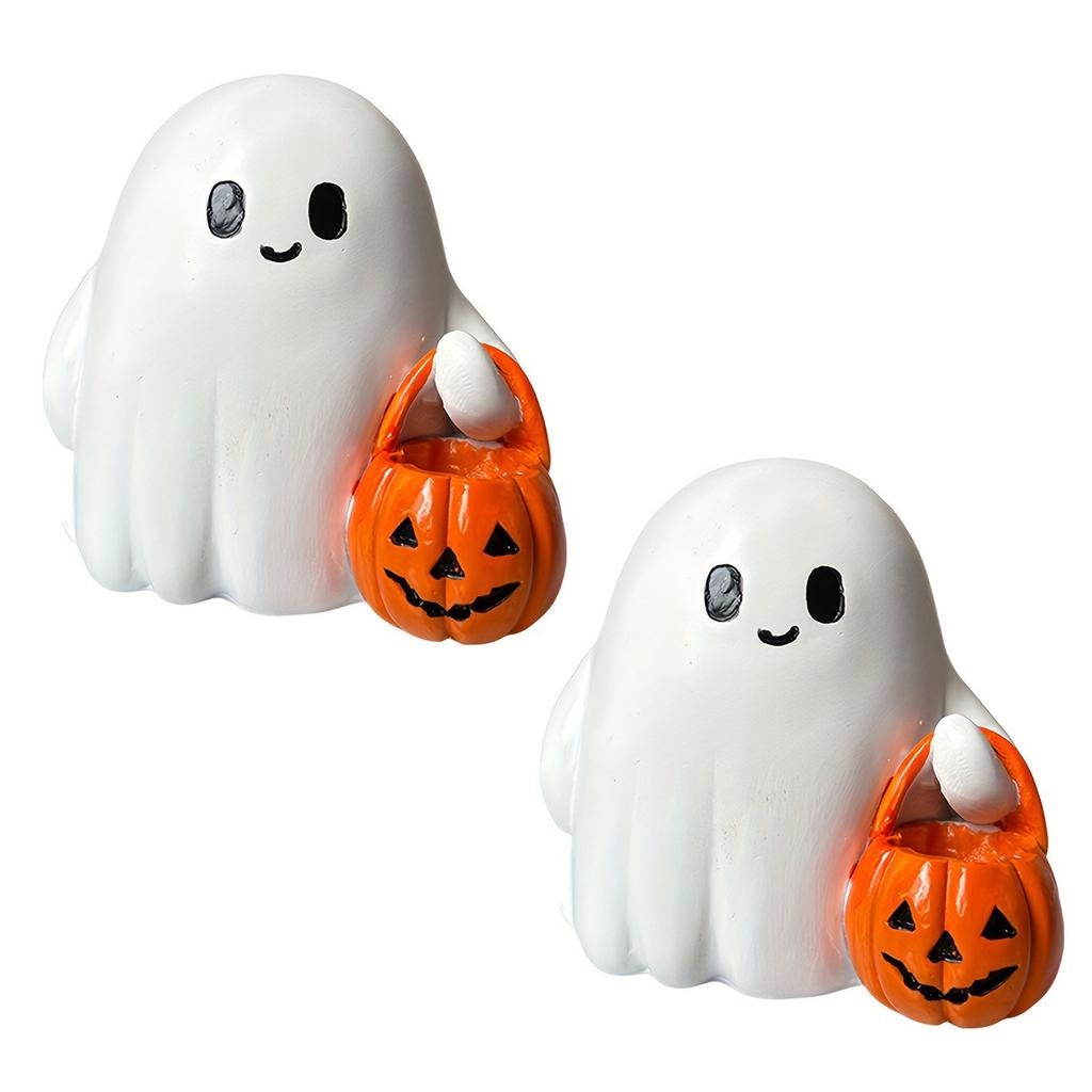 Halloween Glowing Ghost Decor LED Light Up Resin Figurine Battery Powered Tabletop Ornament For Home Party Decoration