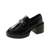 Metal Chain Platform Spring and Autumn Loafers Women's Black Thick Heel High Heel Retro British Small Leather Shoes One Pedal Single Shoes