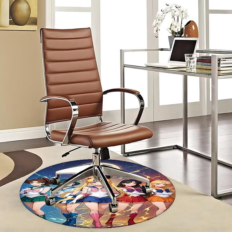 1pc Sailor Moon Anime Cartoon Design Round Carpet  Office Chair Mat, NonSlip Rug for Home Decor, Living Room