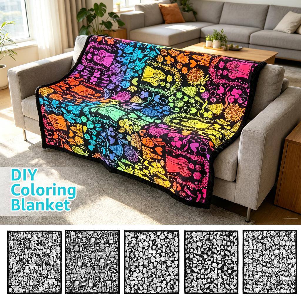 DIY Coloring Blanket Creative Art Project Painting Blanket Machine Washable Soft Customizable Coloring Blanket for Home Decor