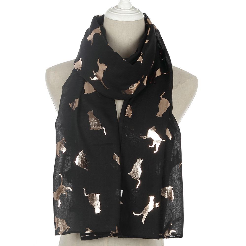 with Frayed Hem Cat Print Scarf Polyester Shawl Wrap Creative Gift Animal Scarf