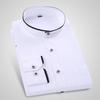 Men Stand Collar Long Sleeve Business Solid Formal Dress Shirts