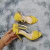 LOSLANDIFEN Sexy Women Summer Sandals Thin Heels Shoes Open Toe Velvet Party  Black Elegant Woman Buckle Pumps