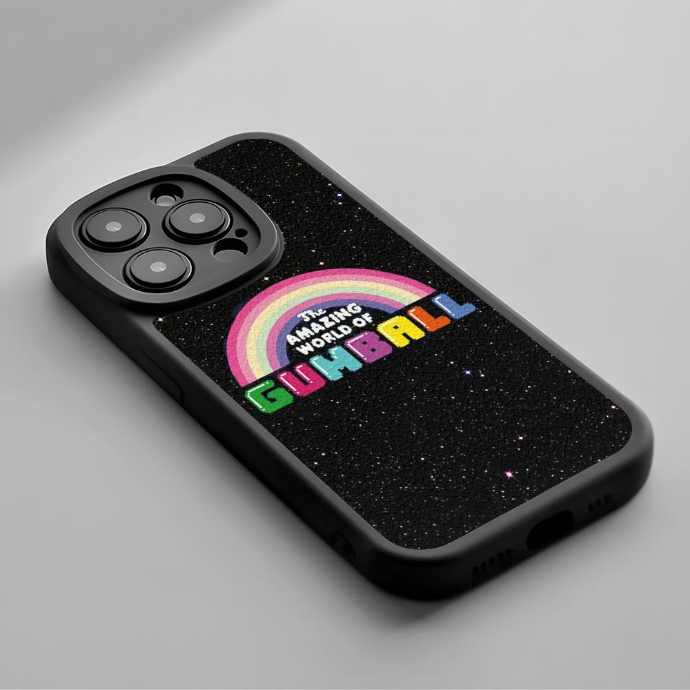 Cartoon Gumball cute poster pattern Phone Case For iPhone 16 15 14 13 12 11 Plus Pro Max Lambskin Silicone Cover black