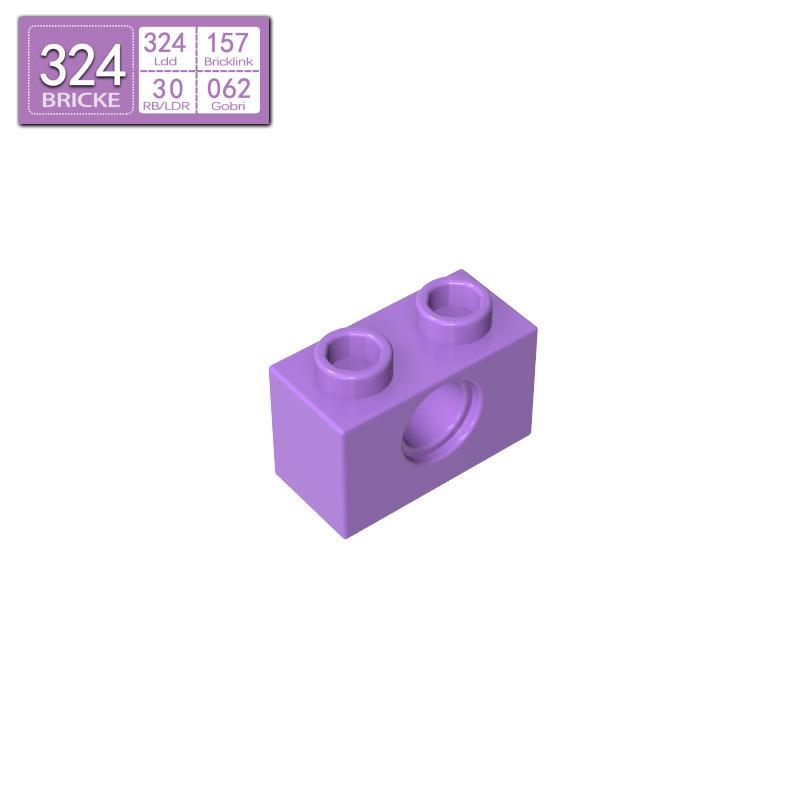 BRICKE 1x2 Brick with Hole - Compatible with Lego, MOC Loose Parts, Small Particle Building Blocks