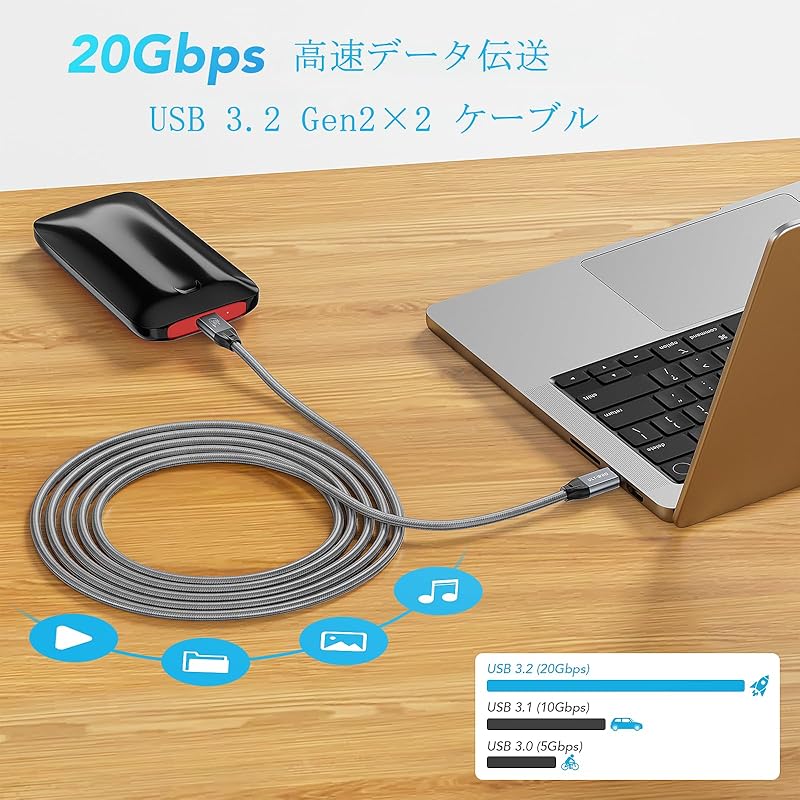ULT-WIIQ Type C Cable 1m USB To 20Gbps High Speed Data Transfer 240W Fast Charging 4K@144Hz Video Output PD3.1/QC4.0 Compatible 3.2 Gen2x2 Standard,