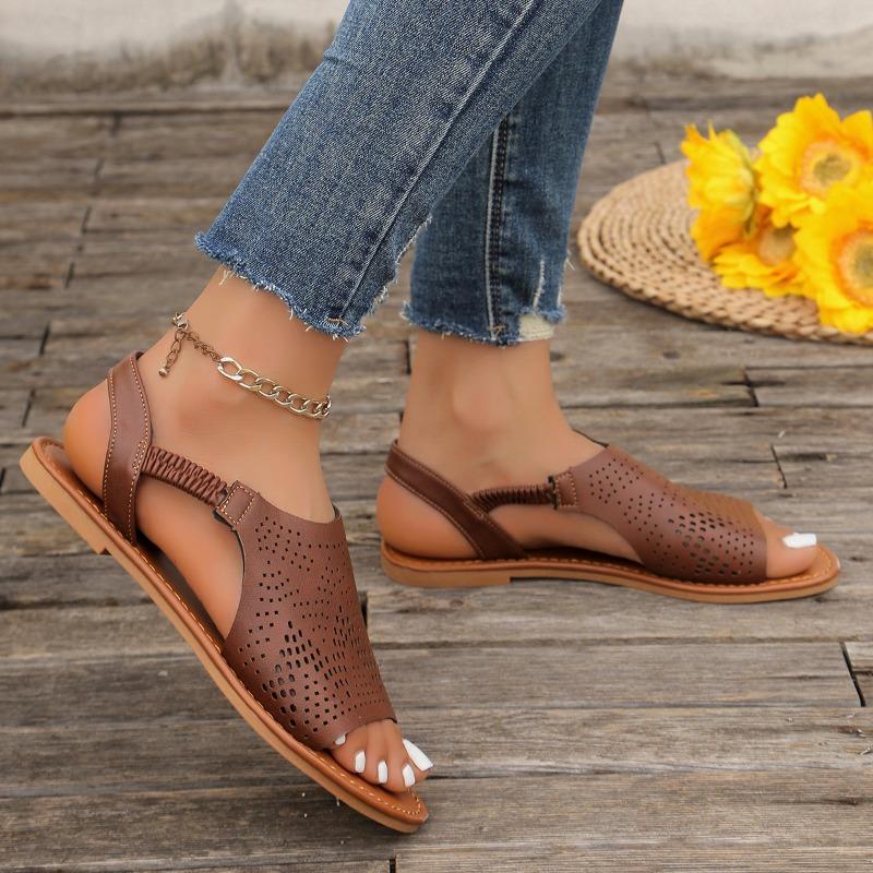 Модные сандалии Sapatos Femininos Peep Toe Flat Sandals 2024 Лето Новые Ретро Натуральная Кожа Удобная Мягкая Подошва Универсальная Женская Обувь