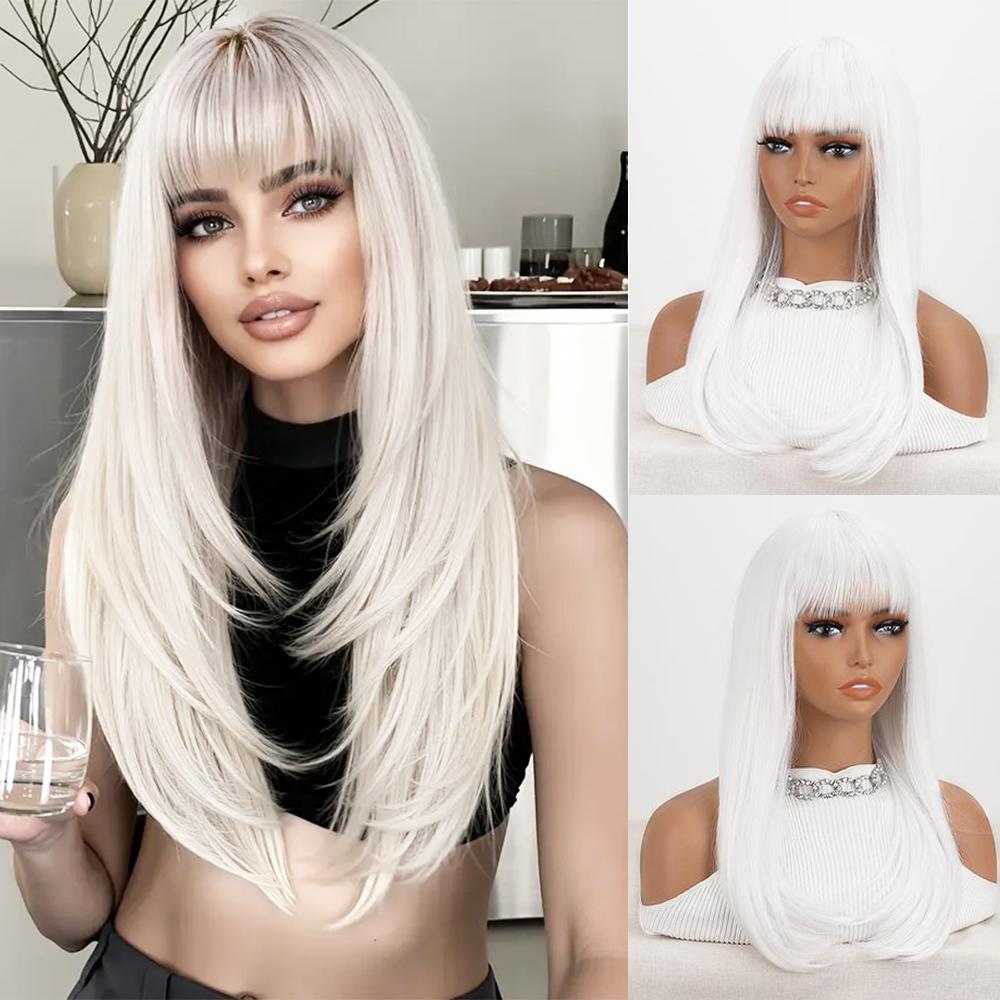 Синтетический длинный прямой зеленый парик с челкой, натуральный вид, термостойкий парик из волокна для женщин, ежедневное использование