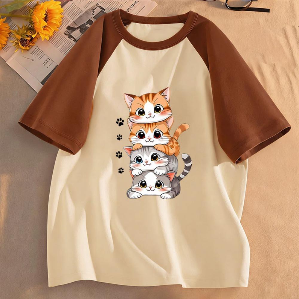 Кавайная кошка Детские футболки Летние с коротким рукавом Мультяшное животное Одежда для мальчиков и девочек Милые котята Топы Y2K Детская футболка