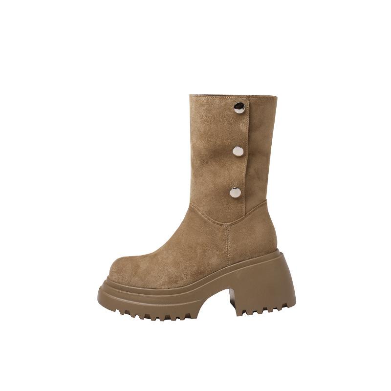 Upgraded Autumn And Winter Two Wear Round Head Thick Heel Heightening Pile Boots Suede Thickened Fur Warm Snow Boots