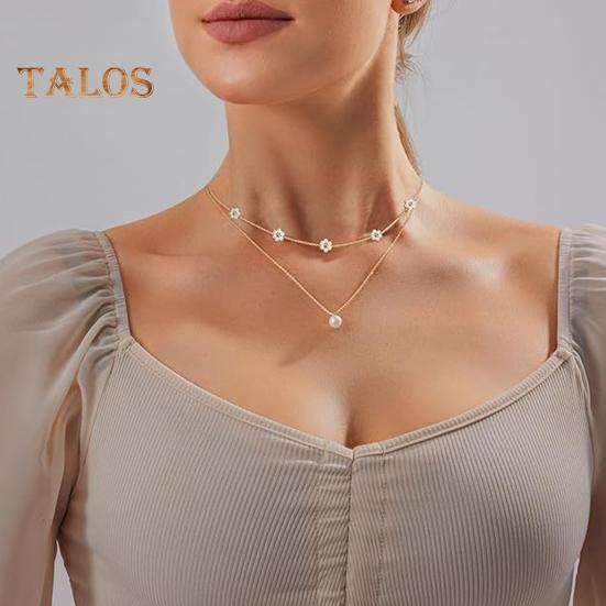 Золотое ожерелье из искусственного жемчуга, позолоченное многослойное ожерелье, цветочный дизайн, колье из искусственного жемчуга, ювелирные изделия, подарки на свадьбы, вечеринки