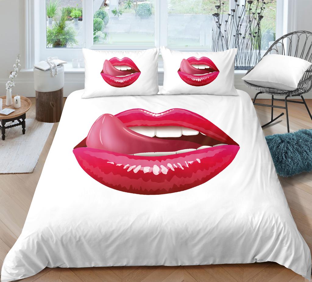 Kiss Sexy Lips King Queen Duvet Cover Red Mouth Bedding Set For Girl Modern Fashion Quilt Cover 2/3pcs Polyester Comforter Cover