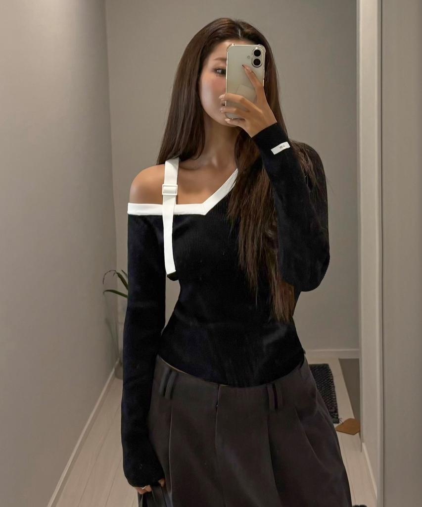 ARTID Off-Shoulder Strap Point Knit_3Colors