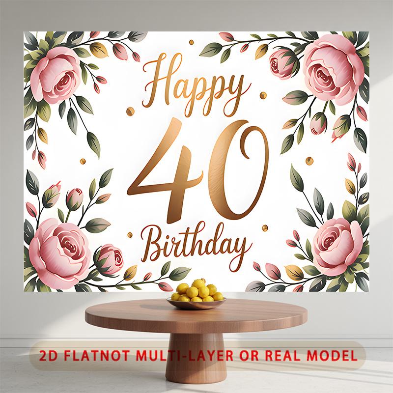 Party Backdrop Birthday Multicolor Green 40th 40 Photo Booth Background Wall Decor