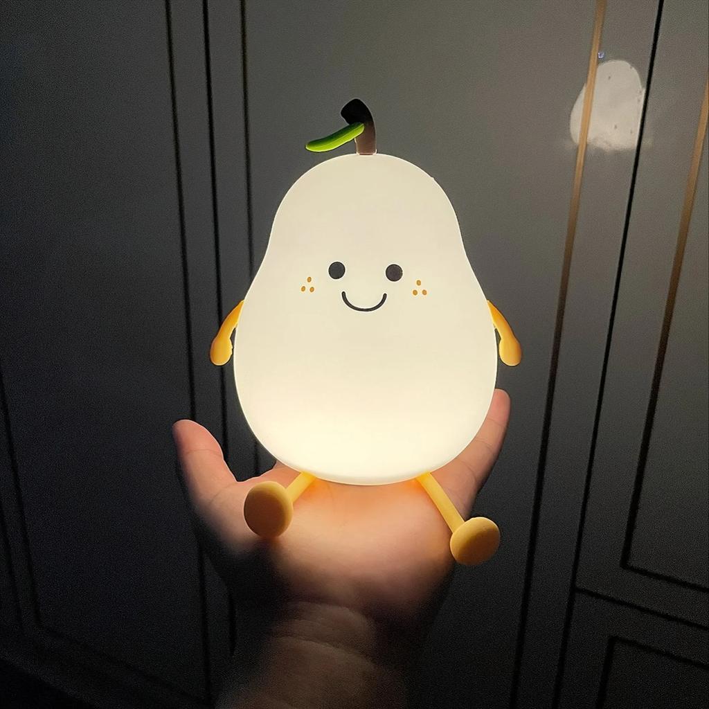 New Creative Mini Cute Cartoon Pear Shaped Pat Light Bedroom Lamp Soft Silicone Rechargeable Night Light