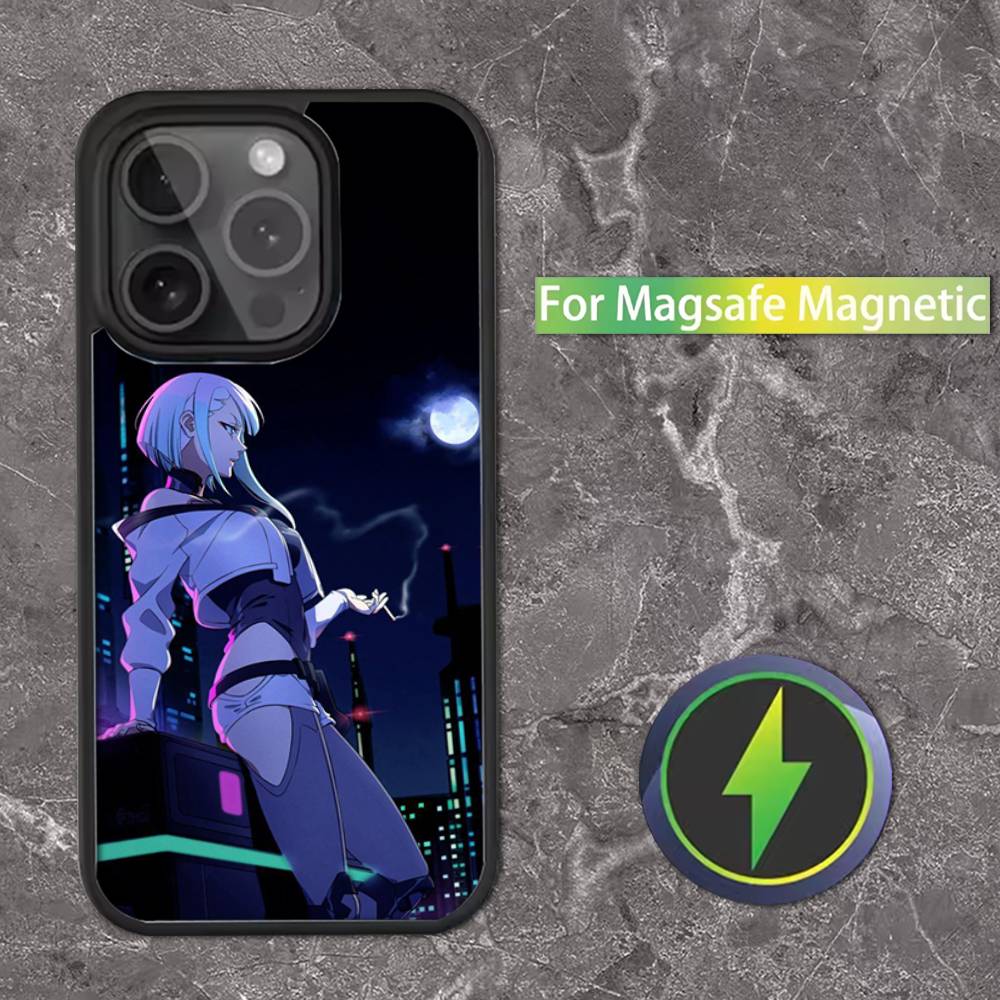 Чехол для телефона E-Edgerunners Cyberpunks для iPhone 16,15,14,13,12,11,Pro,Max,Plus,Mini,SE Магнитная беспроводная зарядка MagSafe