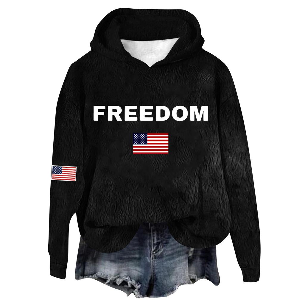 Women's Hooded Long Sleeve Printed Flannel Top Hooded Sweatshirt