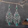 Vintage Ethnic Rhinestone Flower Shaped Water Drop Earrings for Women Elegant Long Texture Dangle Earring Female Jewelry