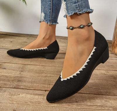 Модные женские вязаные эластичные удобные туфли-лодочки на высоком каблуке с острым носком, вязаные модные противоскользящие одинарные туфли, туфли для платья и работы