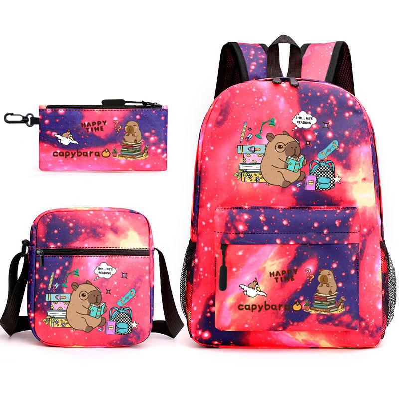 New Kapibara Student School Bag Fashion Popular Backpack Shoulder Bag Pencil Bag Three-piece Set