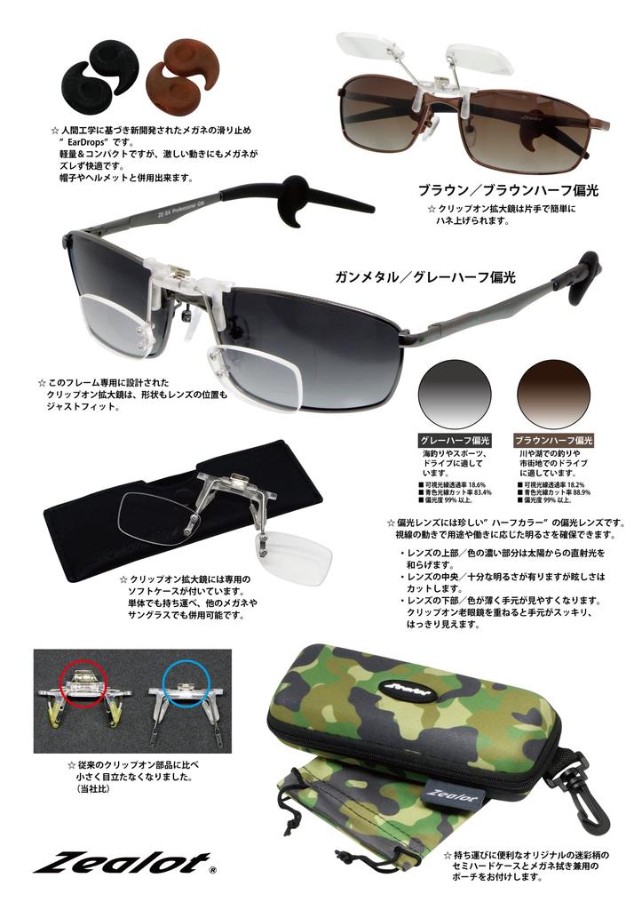 ZESXPGN19 Polarized Sunglasses Magnifier Set for with Case Gunmetal [Zealot] & Clip-on Fishing, Golf, Tennis, Skiing, (Strength) ZE-XSP 1.9x