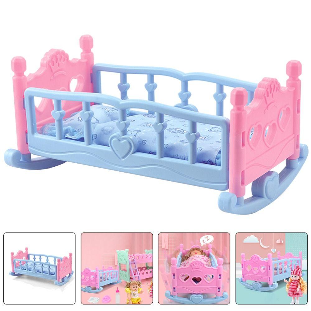 Furniture Toys Baby Doll Rocking Bed Infant Carriage Doll Rocking Crib Baby Bed Cradle Kids Toy
