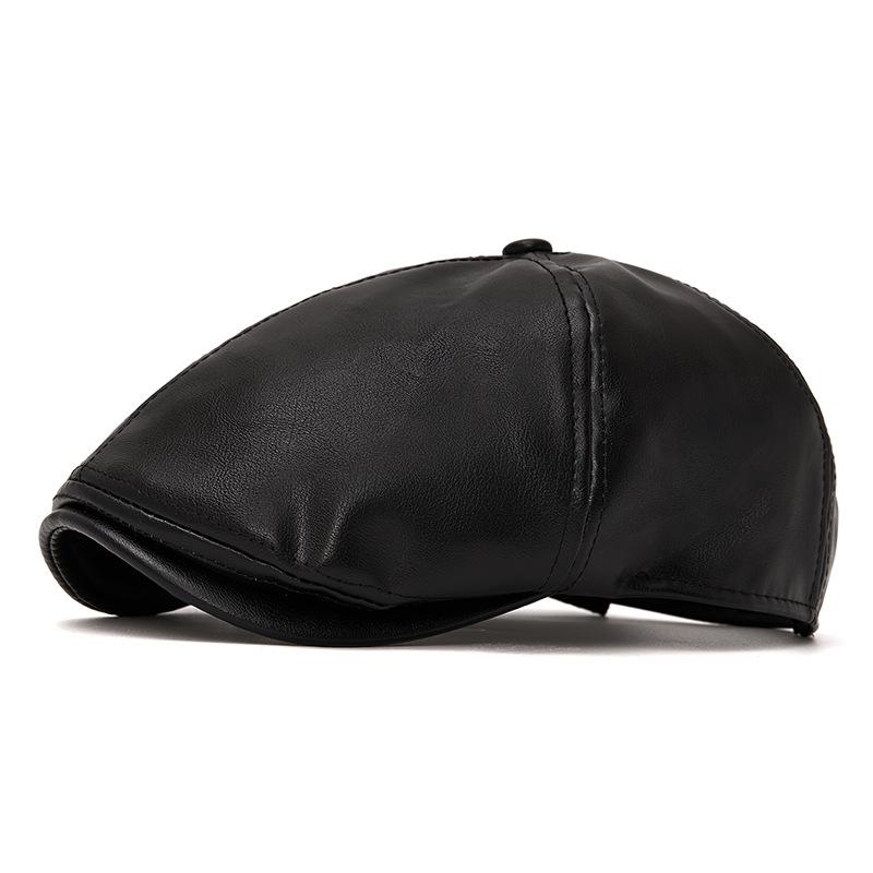 Autumn Winter Leather Warm Forward Hat Men's Vintage Paintsman Hat Beret Cap