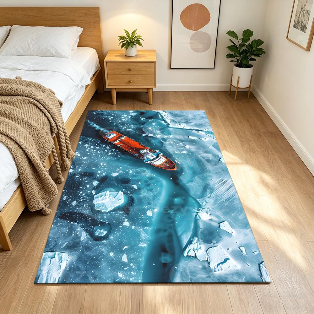 Crystal Clear Lake Boat Non-Slip Home Carpet Design for Office Decor Living Room Gift