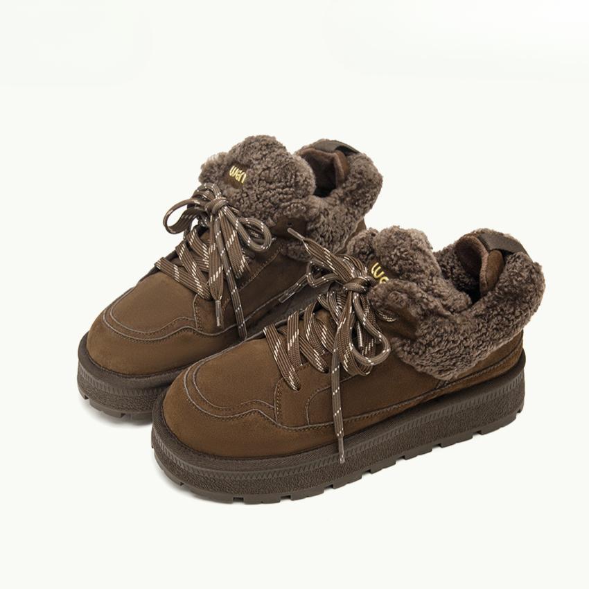 Меховые балетки на платформе с замшей и щиколоткой, женские зимние сапоги, брендовые плюшевые хлопковые туфли, повседневные кроссовки, зима 2025 года, тренд, теплые, удобные, Botas Mujer