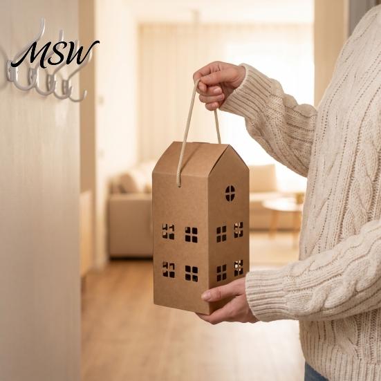 Multi-layer Hollow Design 10PCS House Shaped Paper Candy Boxes, Cardboard Treat Containers with Sturdy Gift Cases Handle, Decorative Easy Assembly