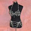 Womens Body Chain Set With Glass Bead Accent Fashionable Bra Top Waist Skirt Outfit Party Evening Wear