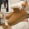Large Size Short Snow Boots Women's 2025 Autumn and Winter New Bow Thick-soled Piled Thickened Warm Cotton Boots
