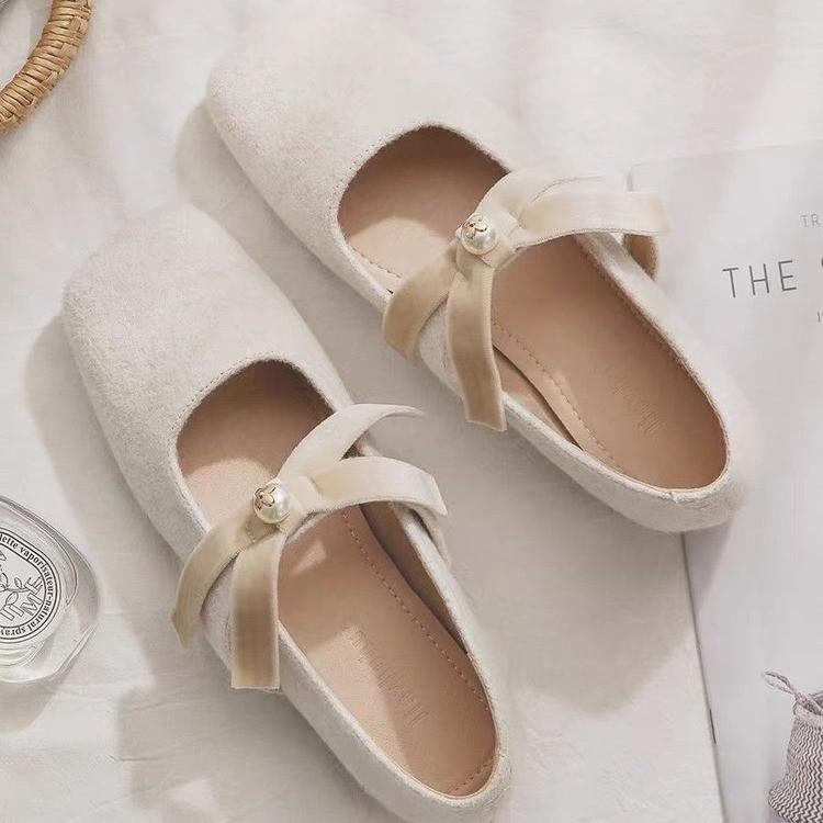 Sheepskin version~ Mary Jane shoes, gentle in spring and autumn, lazy with skirts, woolen single shoes, women's flat bottom