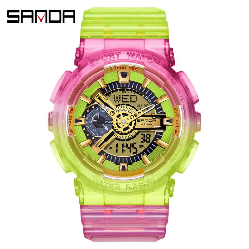 SANDA New Product Gradient Multiple Colors Frozen Couple Style Men's and Women's Fashion Trend Multi -functional Waterproof Electronic Watches