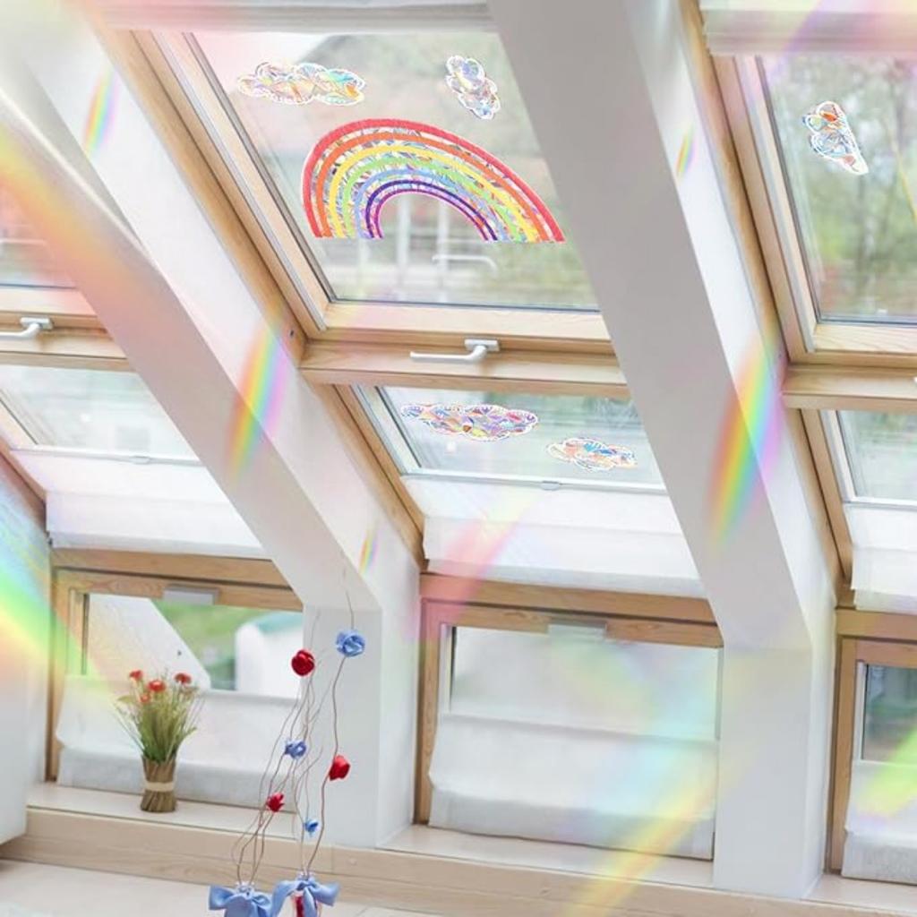Наклейки Suncatchers, наклейки на окна в виде радужных облаков, 6 шт., неклейкие призматические виниловые наклейки, противоударные наклейки на окна для домашнего декора, оконная пленка, стекло