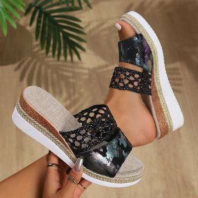 Модные женские тапочки Модные сандалии с открытым носком Удобные тапочки на танкетке Модная обувь с открытым носком Шлепанцы Женские zapatos de mujer