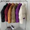 BITCED Short Stand-Up Collar Cotton Jacket for Women - Minimalist Oversized Fit Zipper Puffer Coat Solid Color