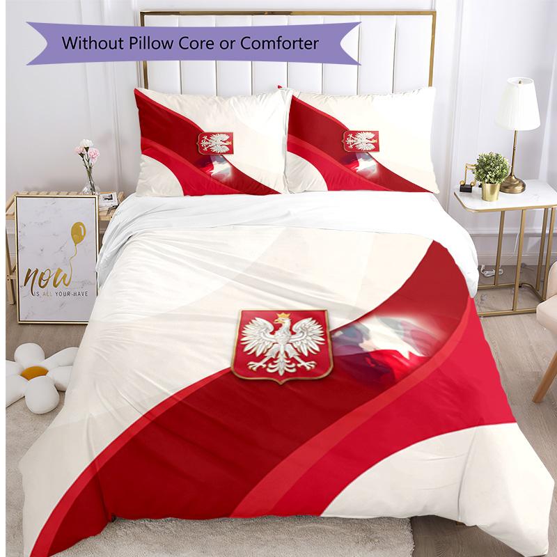 Poland Football Printed Bedding 3 Piece Set Cozy Breathable Bed Cover Set as Housewarming Holiday Gift