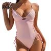 Solid Color Swimsuit Women One Piece Beachwear Padded Bikini Underwire Drawstring Swimwear for Swimming